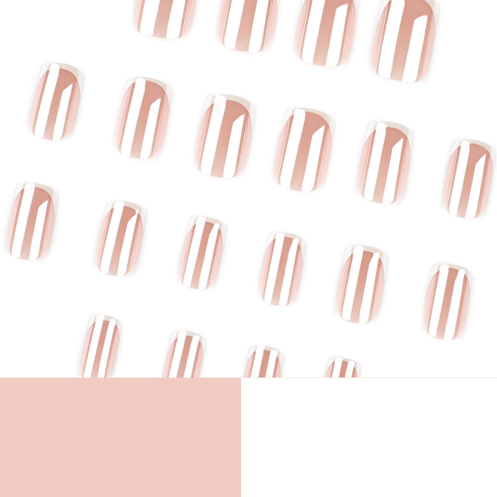 Bare French Shine nude and white press-on nails