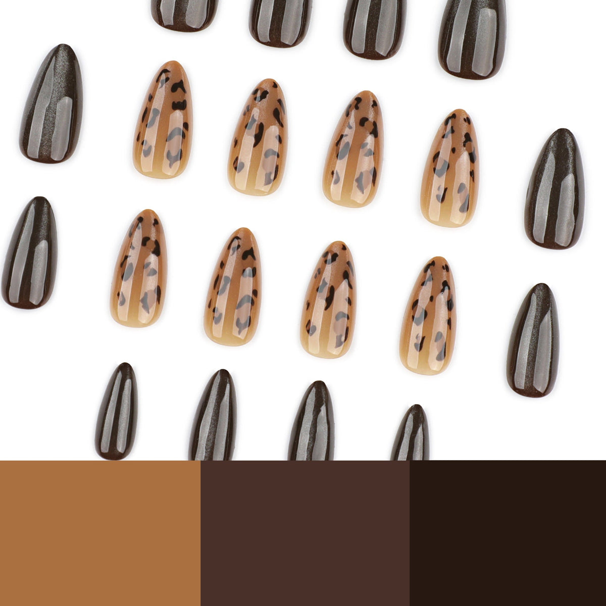 Mocha Fade Leopard glossy almond press-on nails