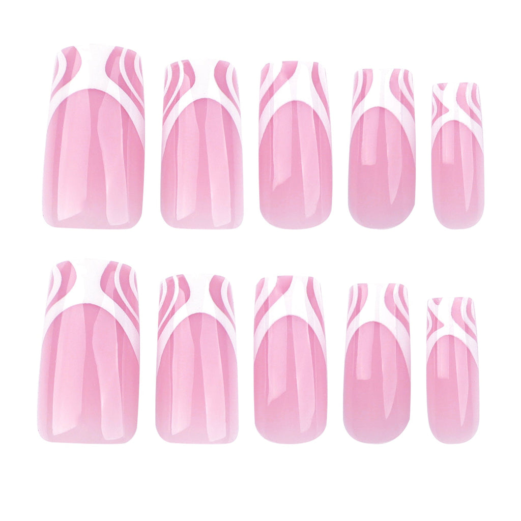 Pink Abstract French square press-on nails