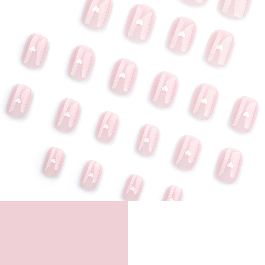 Mini White Heart nude press-on nails