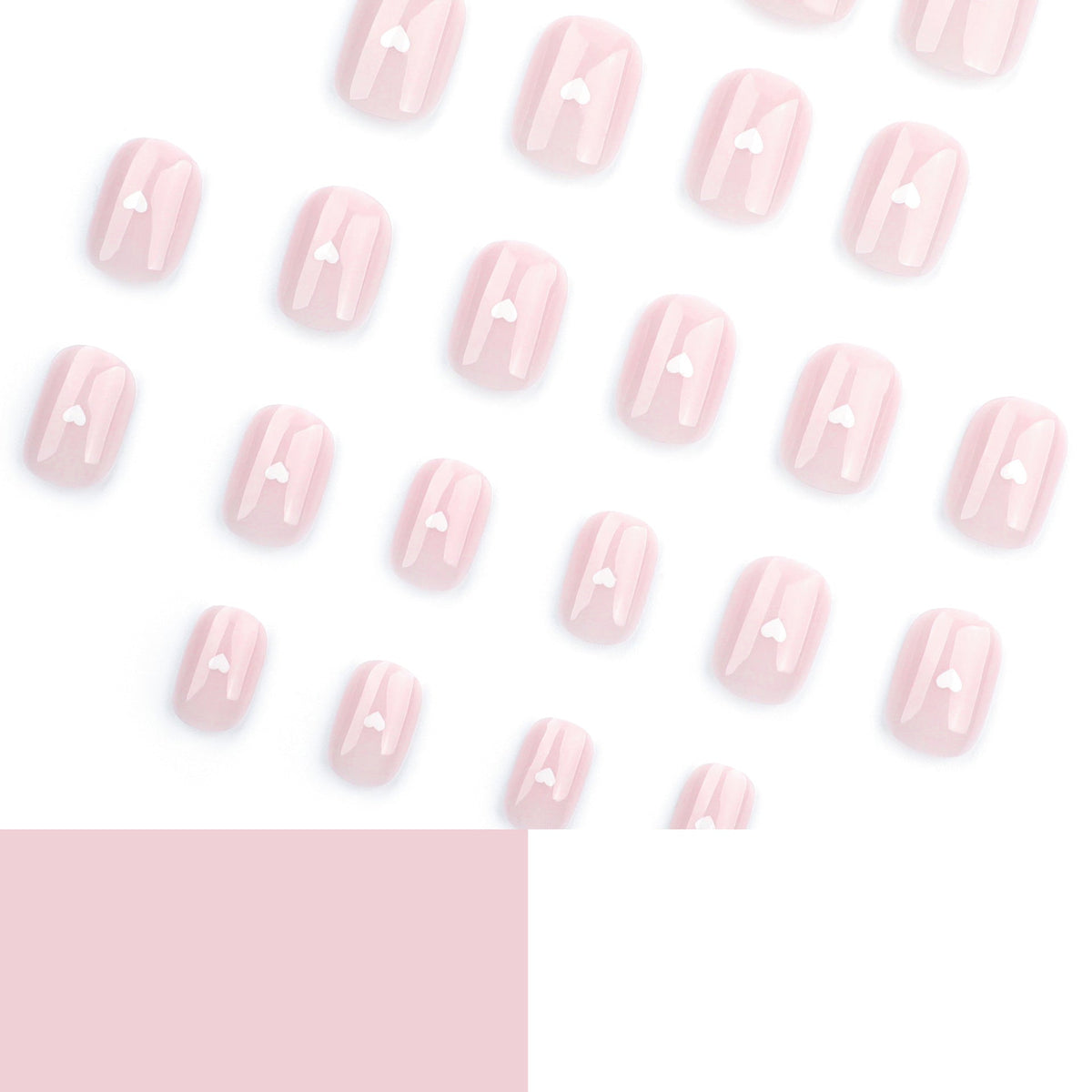 Mini White Heart nude press-on nails
