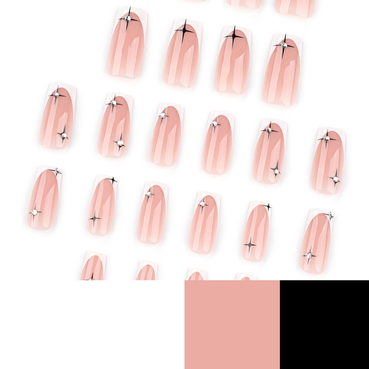Monochrome Star French medium square press-on nails