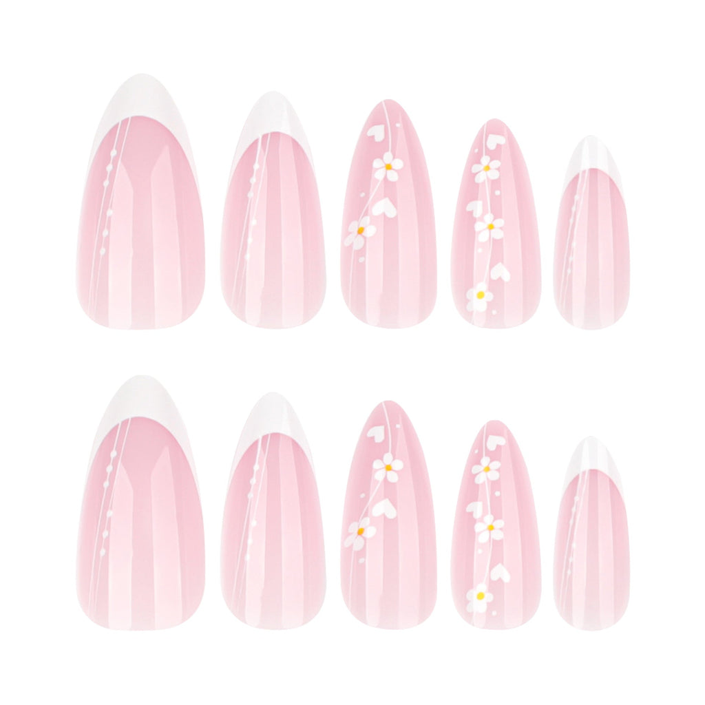 White Blossom French short almond press-on nails, alternate view 5