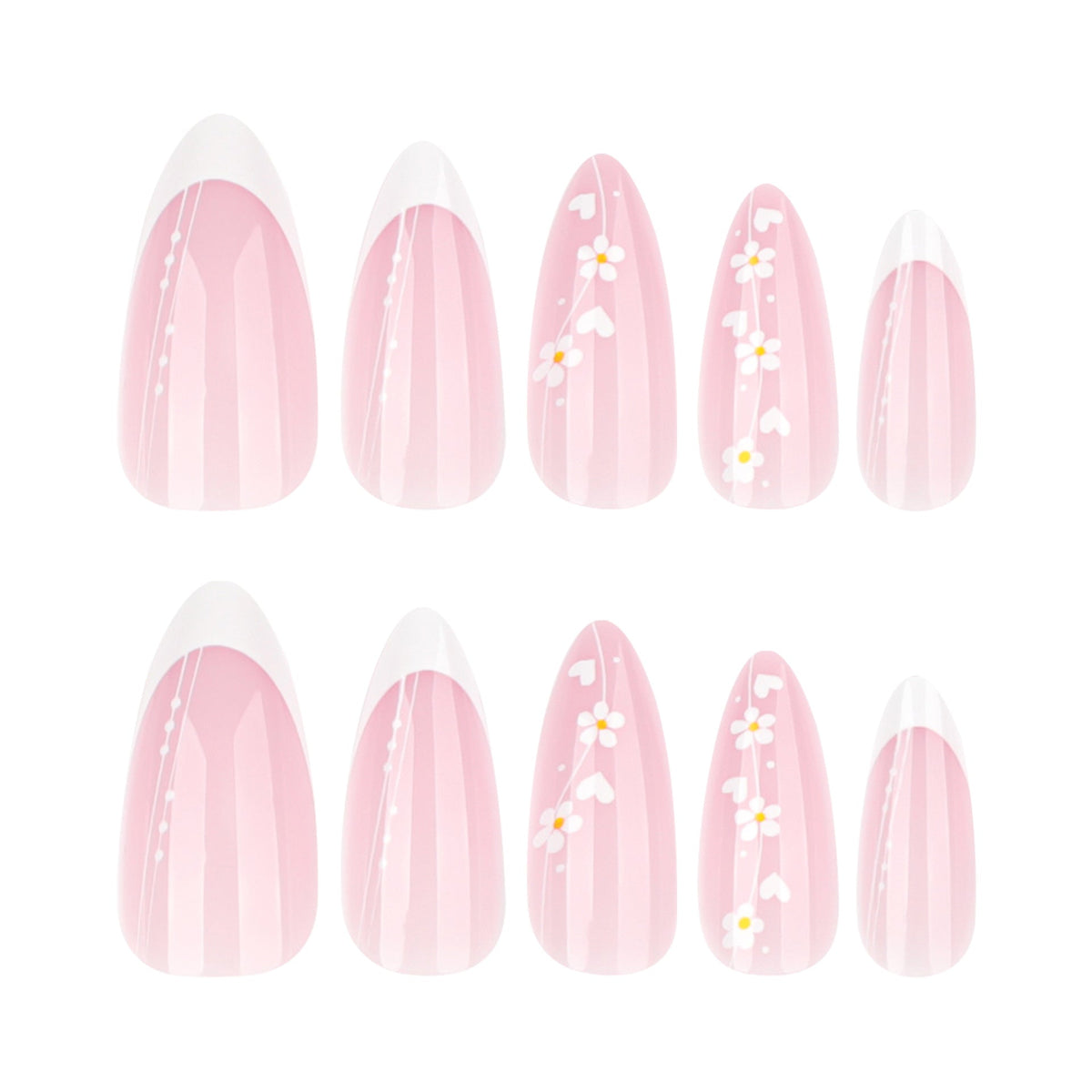 White Blossom French short almond press-on nails, alternate view 5