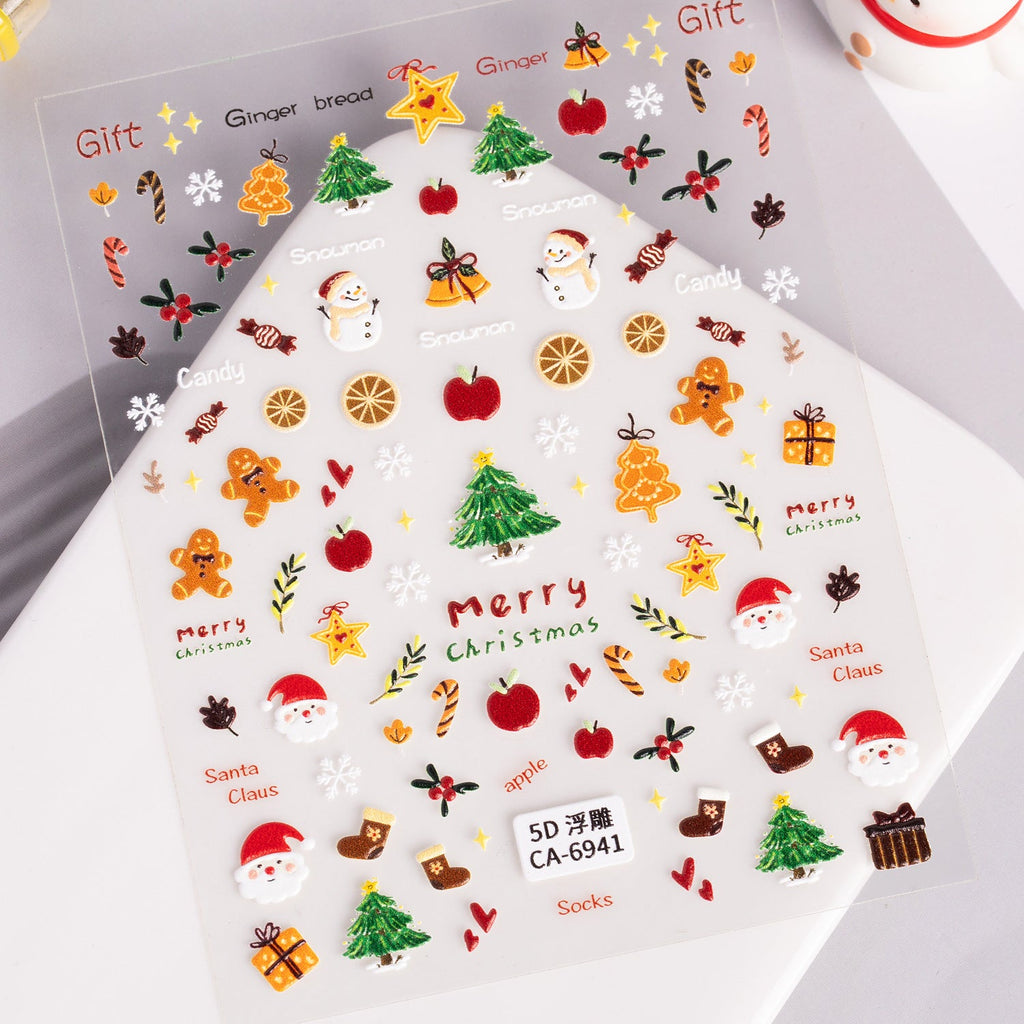 Holiday 5D Santa and elk nail stickers