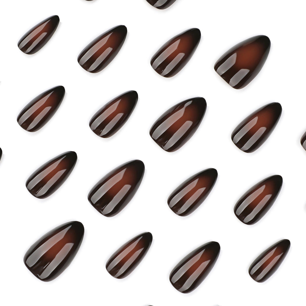 Espresso Veil brown and black smoky almond press-on nails, alternate view 3