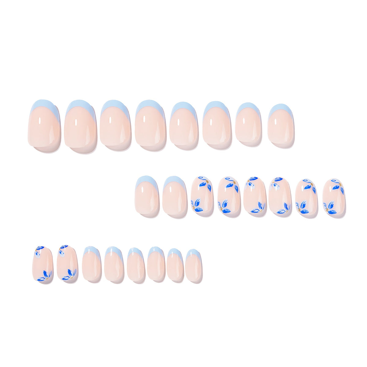 Blue Blossom French short oval press-on nails