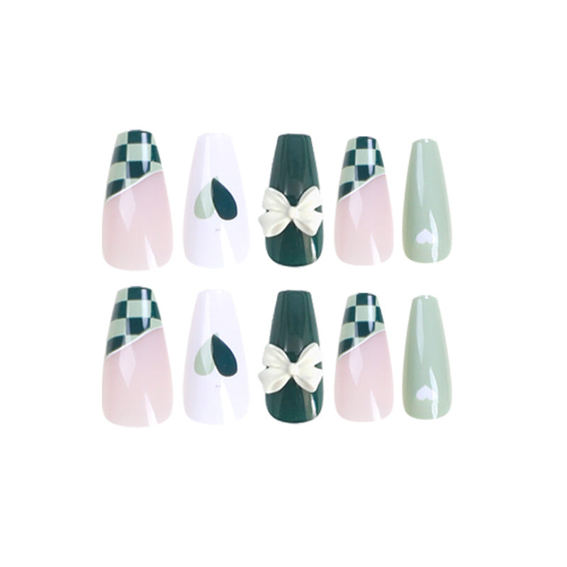 Matcha Checker green press-on nails