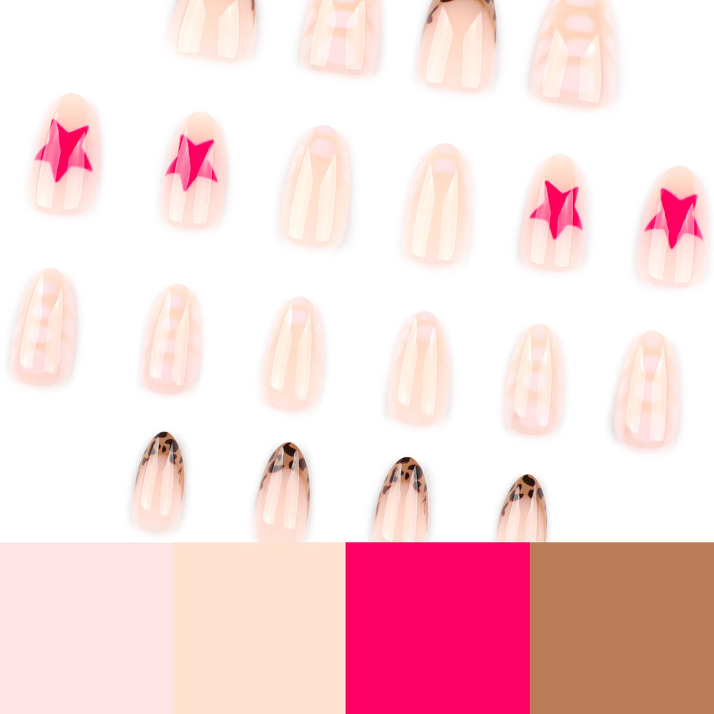 Scarlet Star Leopard French short almond press-on nails