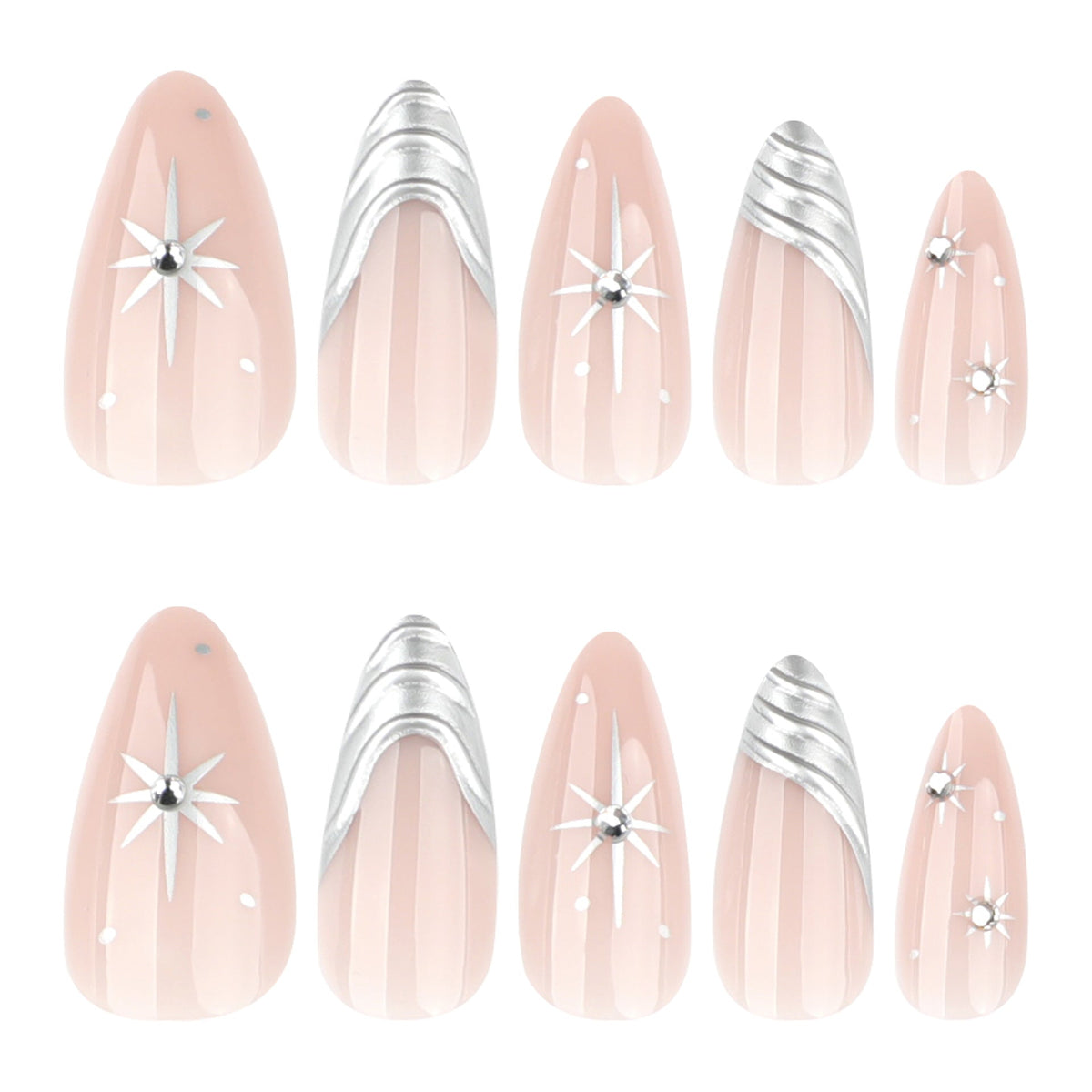 Silver Edge French pink short almond press-on nails