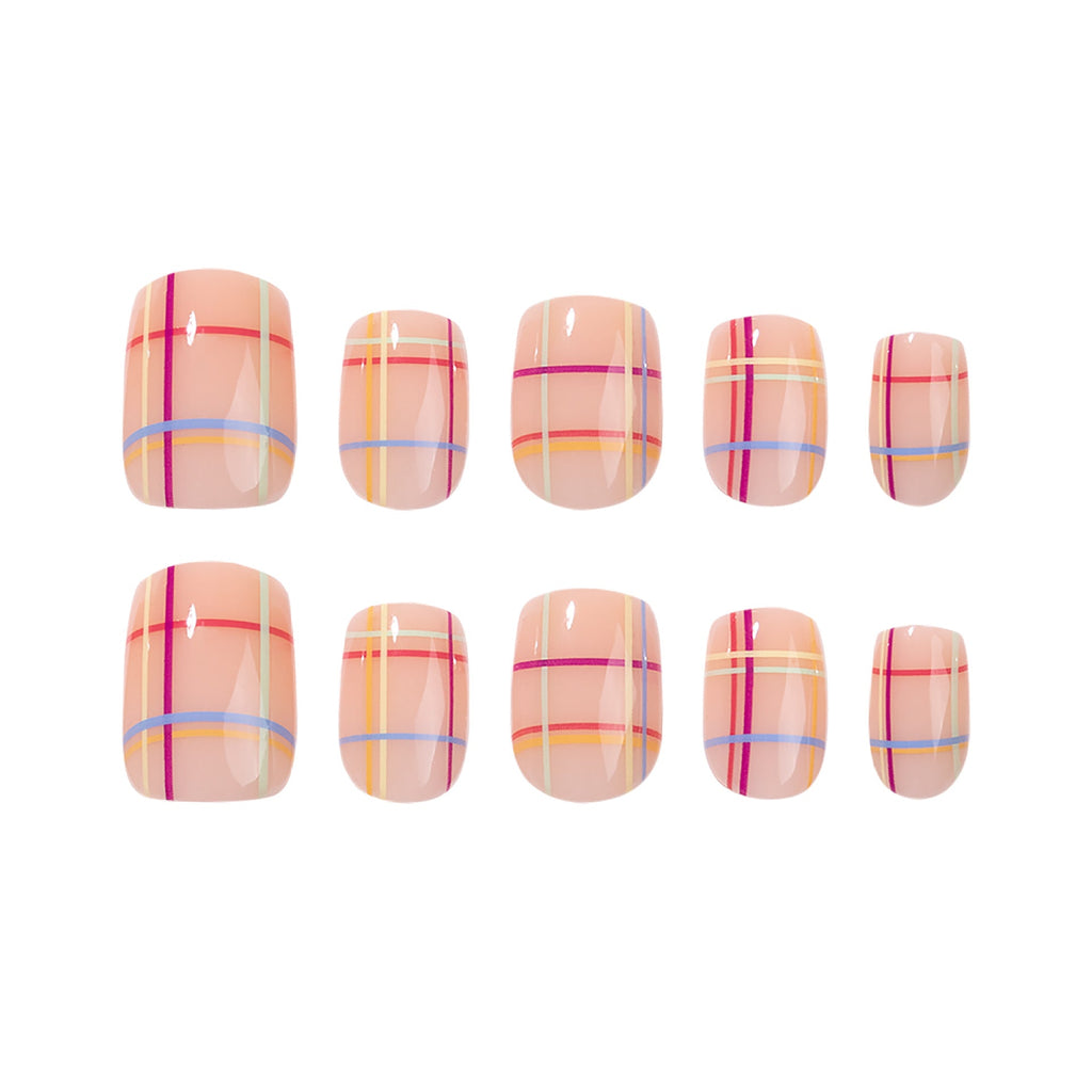 Pastel Plaid short square press-on nails