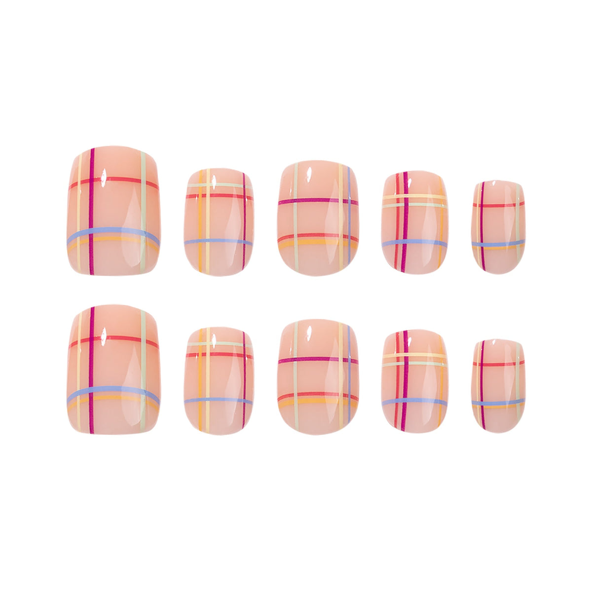 Pastel Plaid short square press-on nails