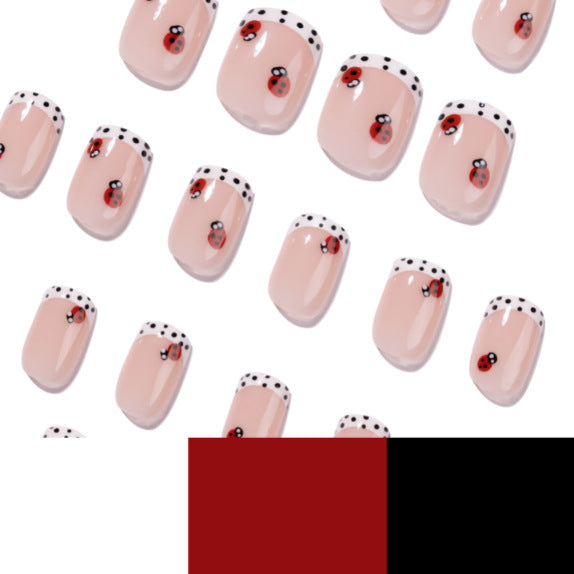 Ladybug French short square polka dot press-on nails