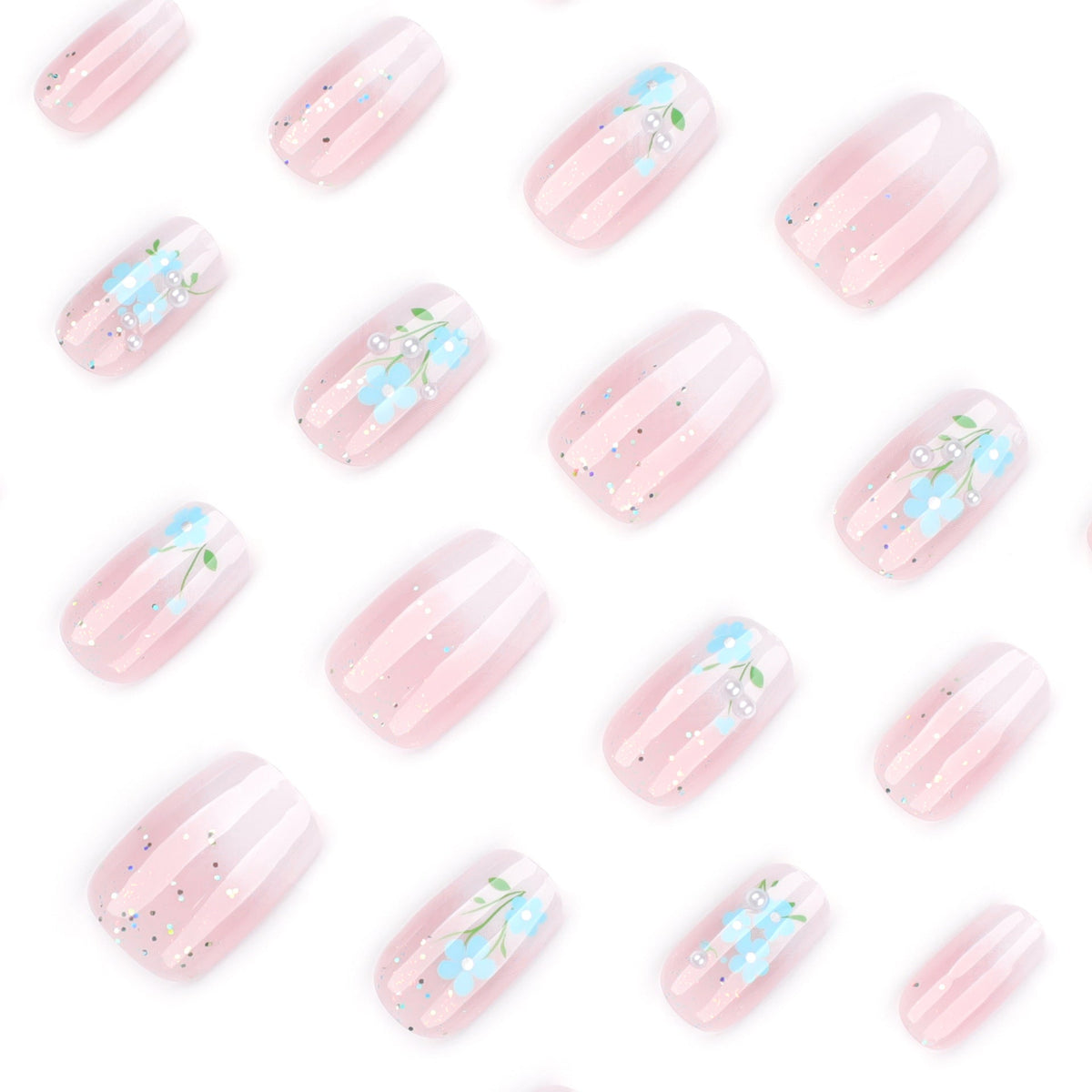Blue Blossom Fade short square press-on nails