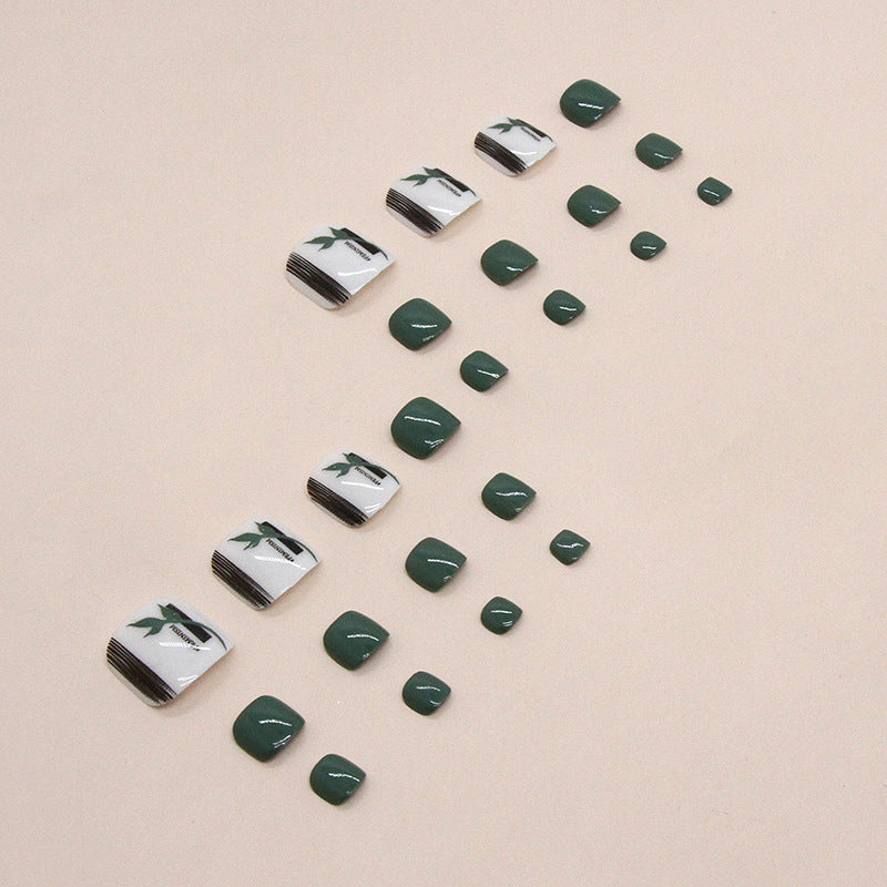 Bamboo Green solid press-on toenails