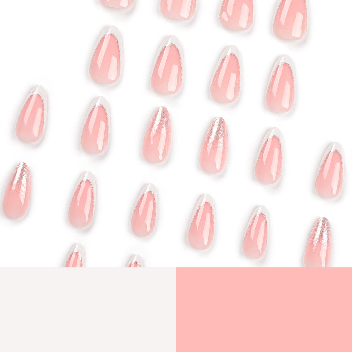 Silver Nude French short almond press-on nails