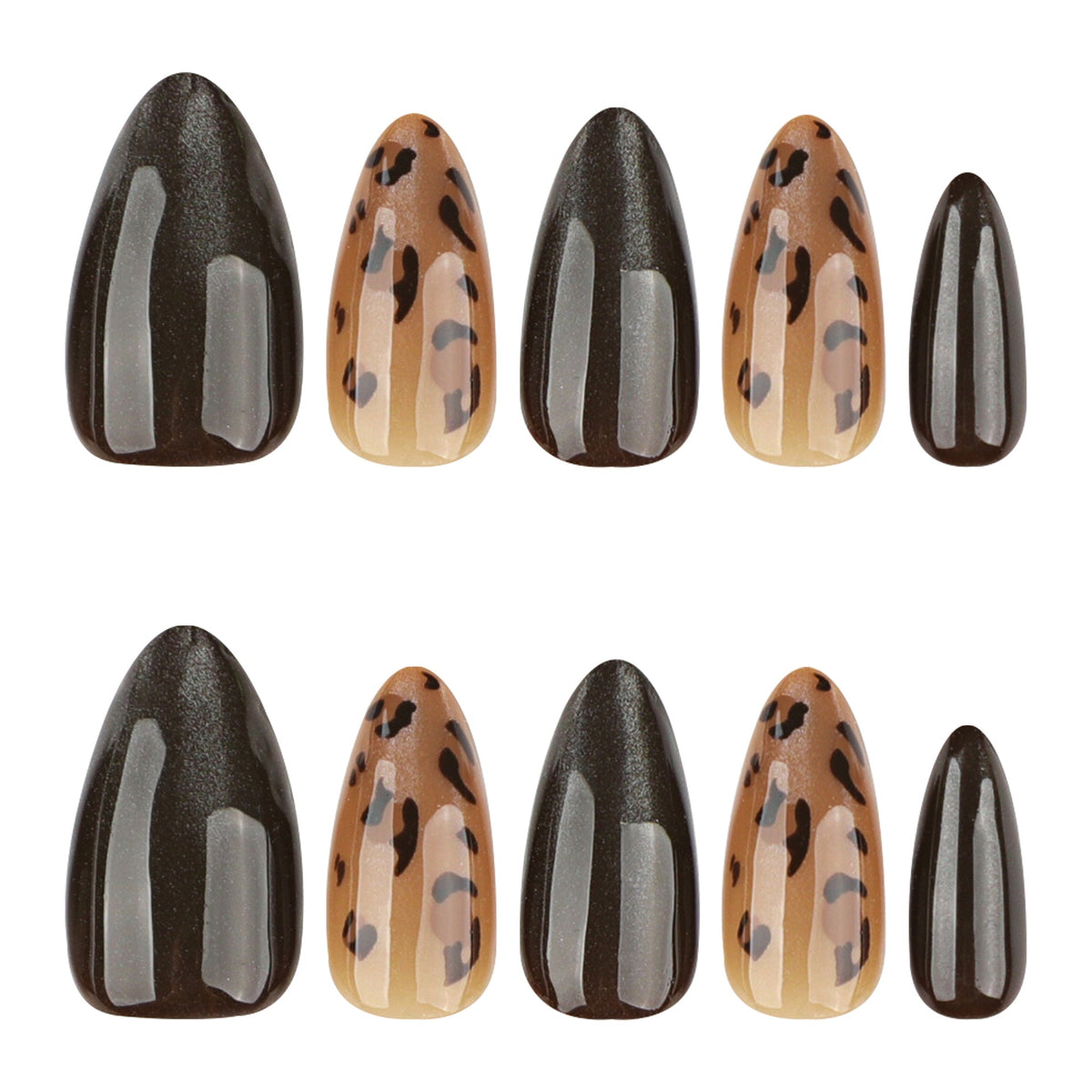Mocha Fade Leopard glossy almond press-on nails