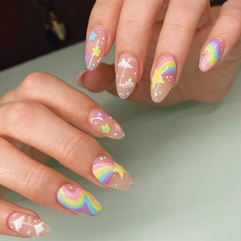 Rainbow Sky Garden press-on nails