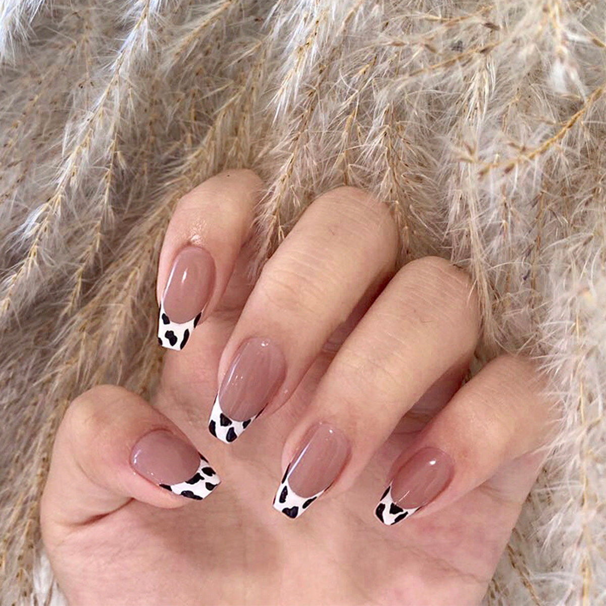 Lavender Milk French purple gray press-on nails