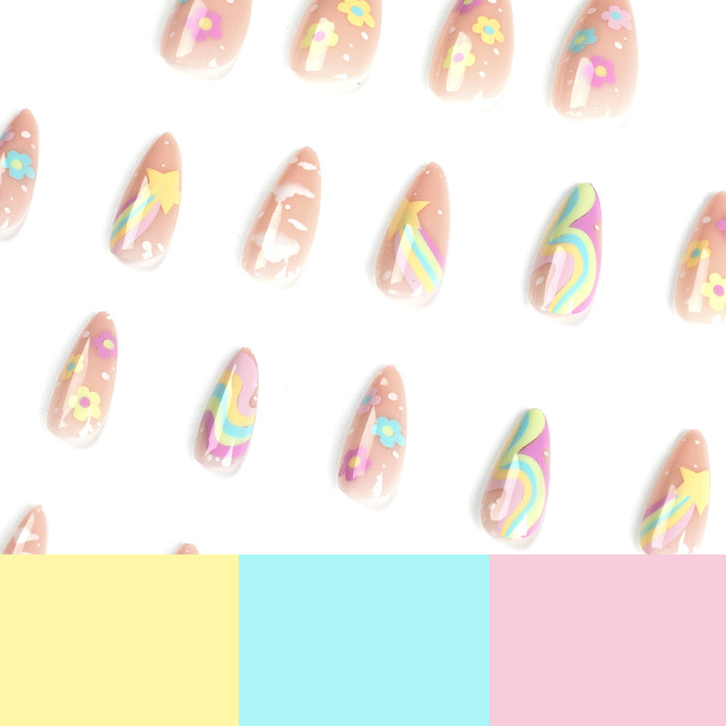 Rainbow Sky Garden press-on nails