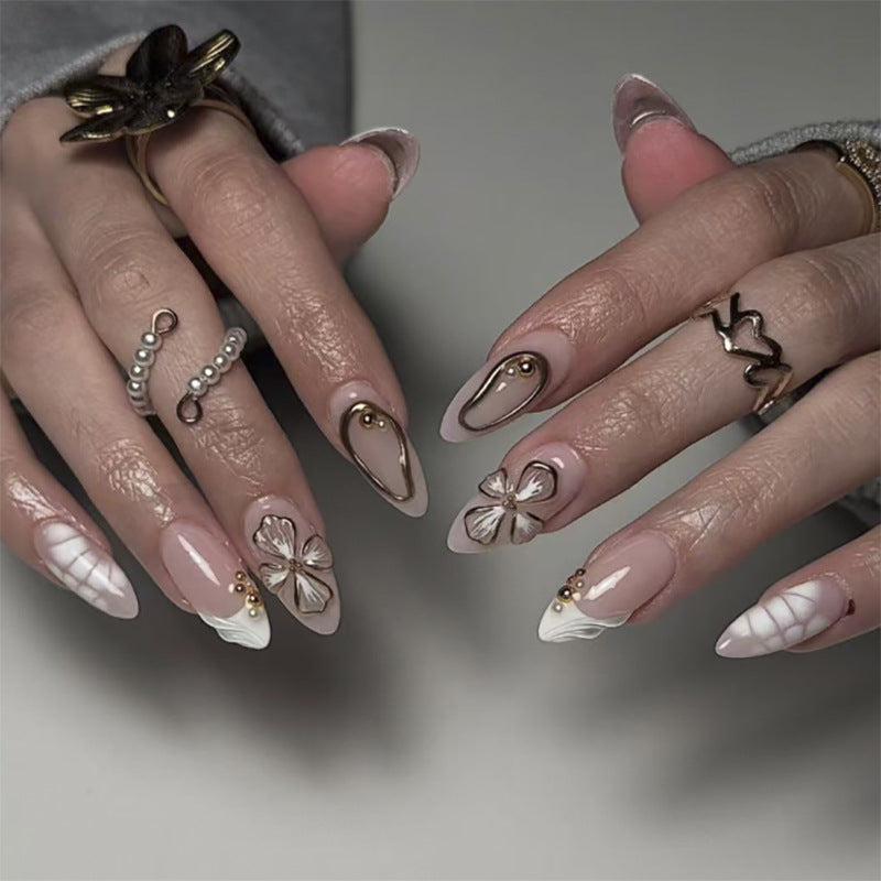 Fresh 3D Blossom short almond press-on nails