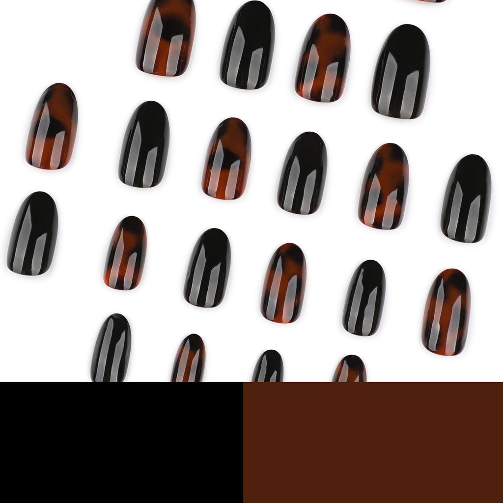 Classic Tortoiseshell glossy brown press-on nails