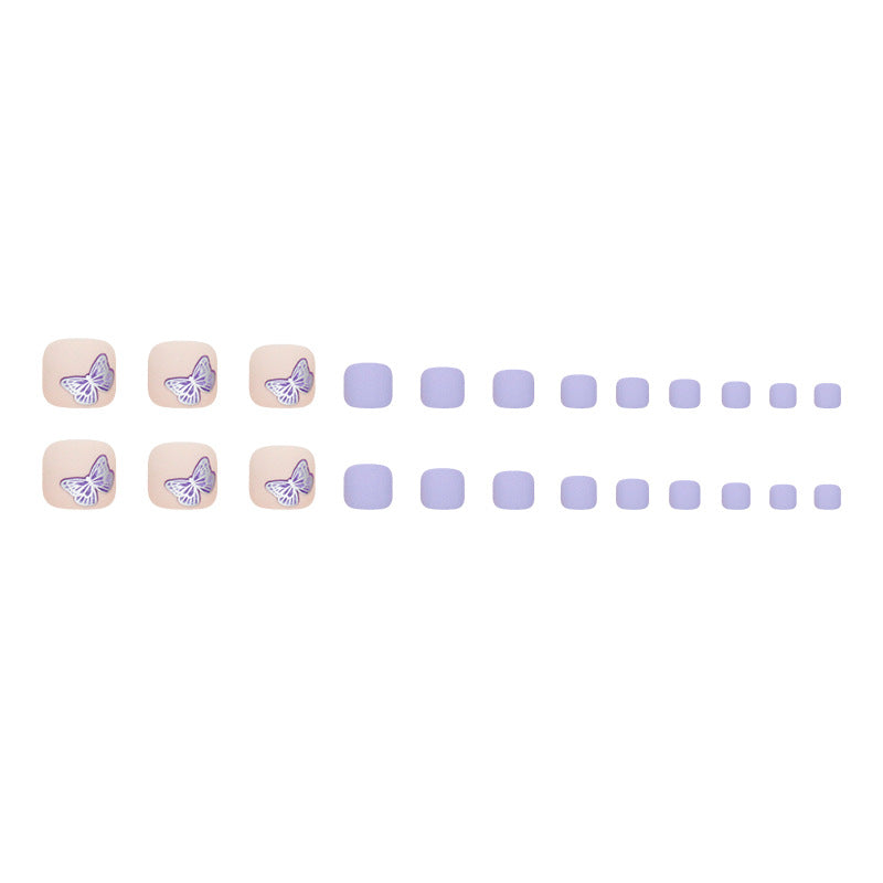 Purple Butterfly 24-piece press-on toenail set