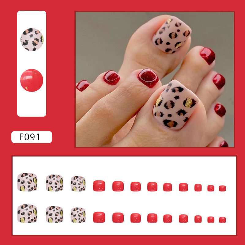 Burgundy Wild sparkling leopard 24-piece press-on toenail set