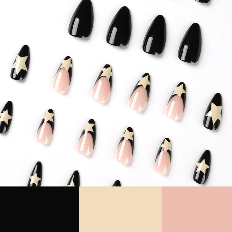 Noir Star French medium-long press-on nails