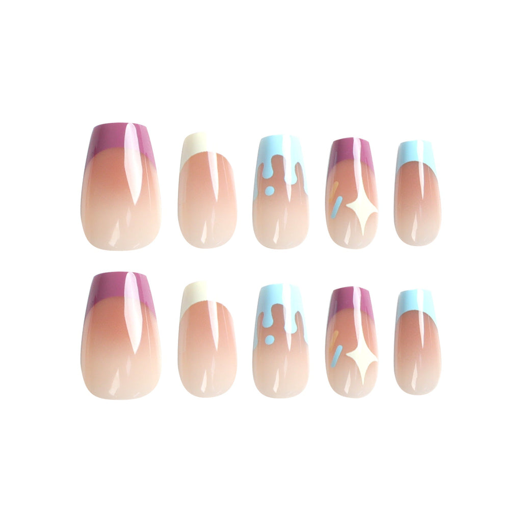 Pastel Star Heart French press-on nails