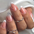 Silver Nude French short almond press-on nails
