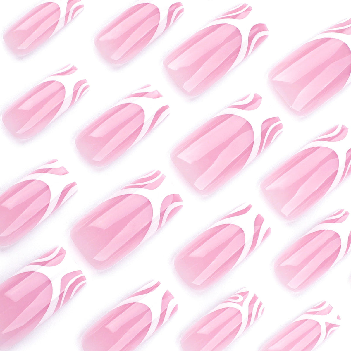Pink Abstract French square press-on nails