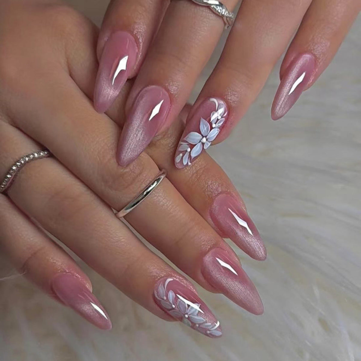 Garden Cat Eye almond press-on nails