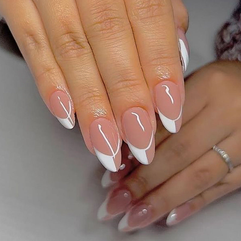 Nude Splice French almond press-on nails