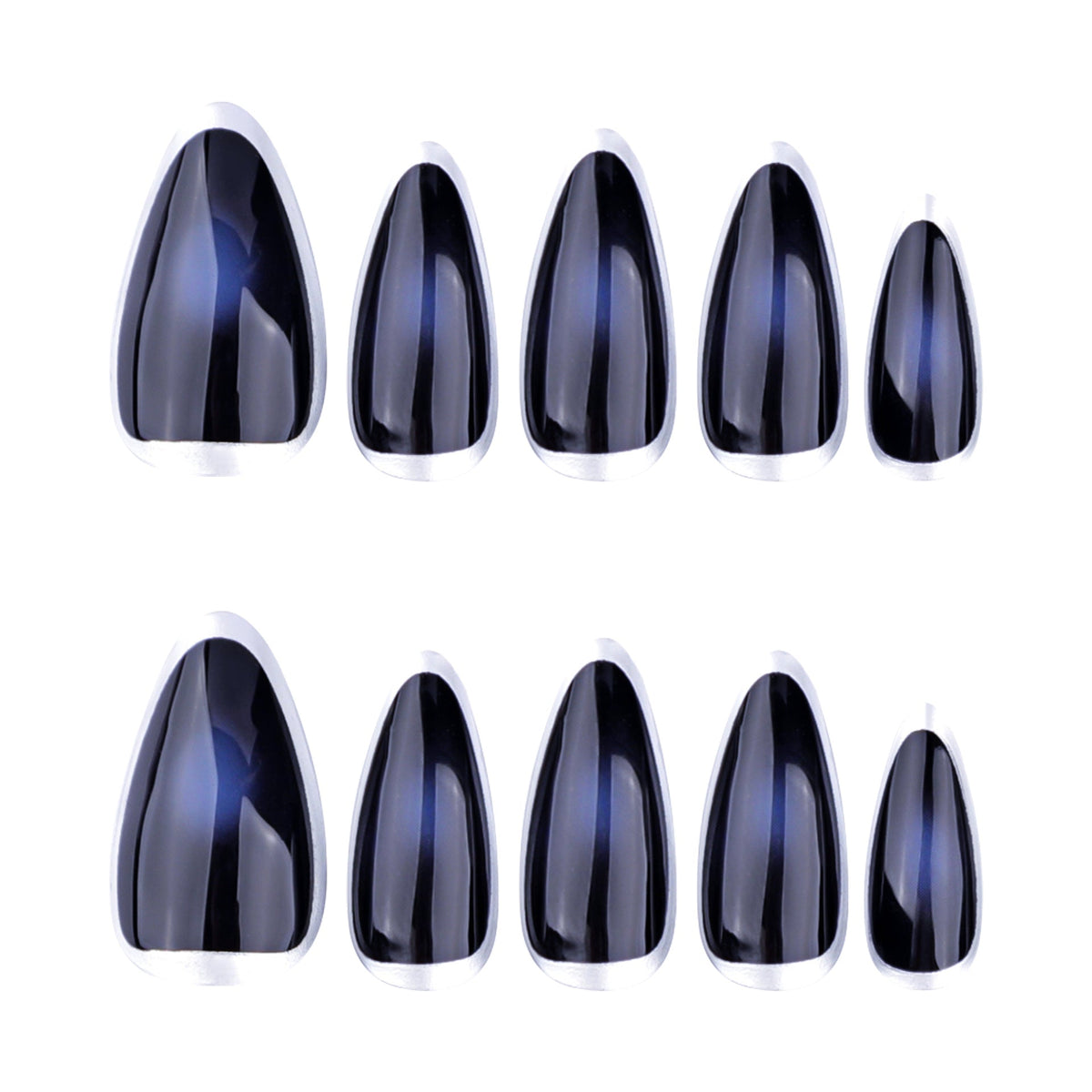Midnight Silver French short almond press-on nails