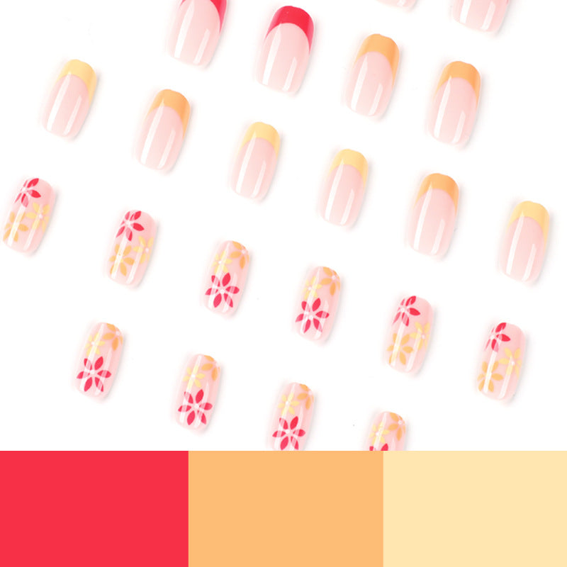 Tricolor Blossom French floral press-on nails, alternate view 4
