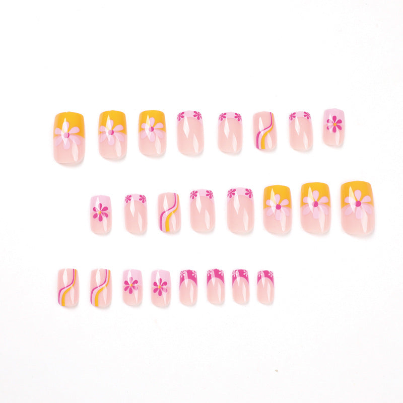 Citrus Blossom Wave medium floral French press-on nails