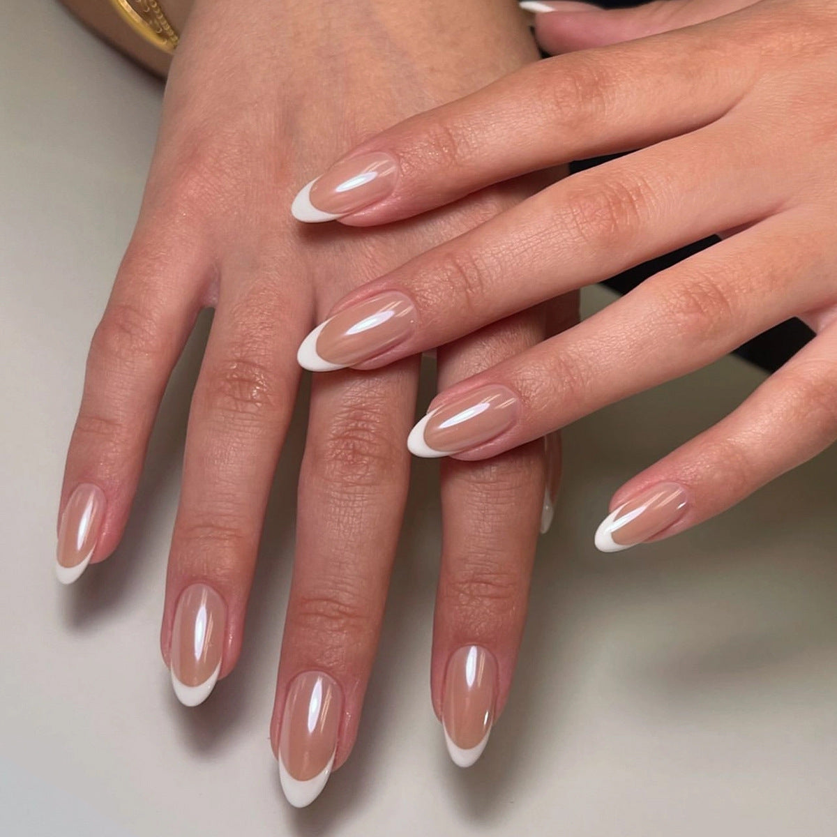 Clean French Almond short press-on nails
