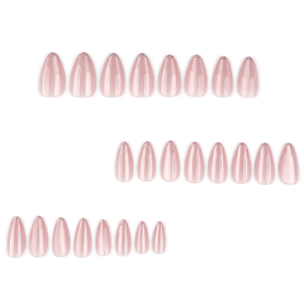 Nude Cat Eye French glitter almond press-on nails