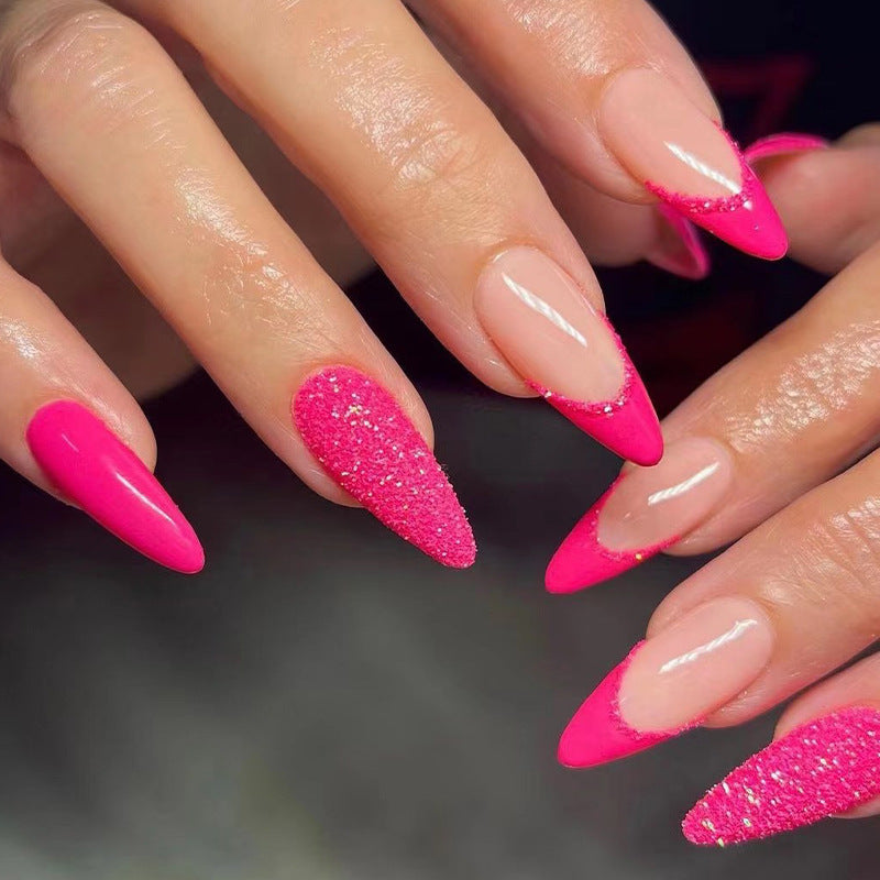 Rose Glitter French press-on nails