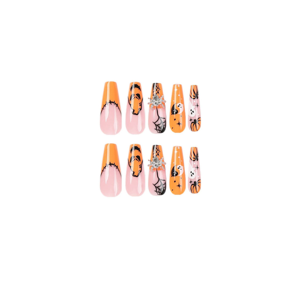 Ghost and Spider Halloween rhinestone press-on nails