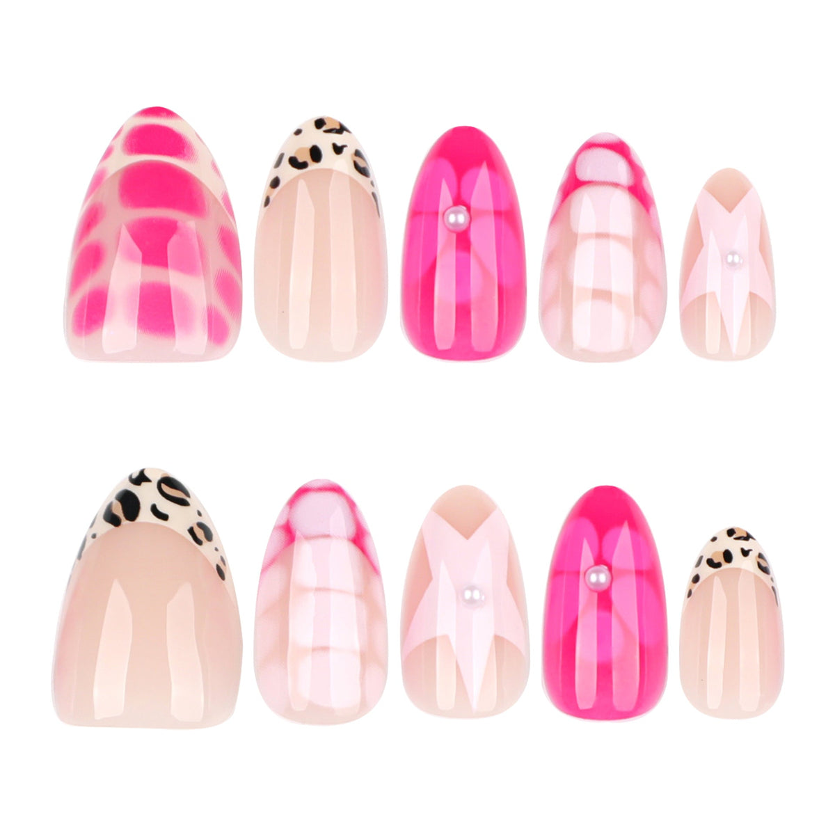 Rose Star Bloom short almond press-on nails