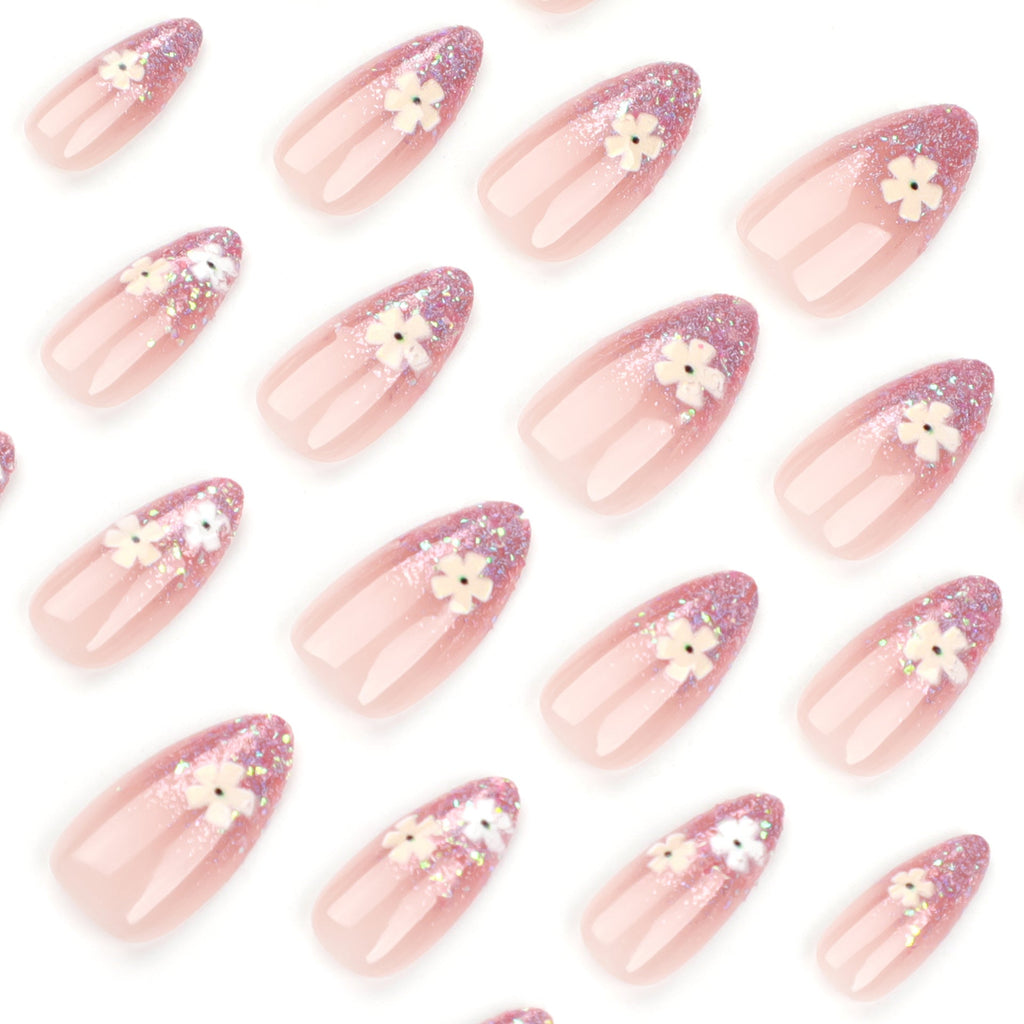 Summer Blossom French glitter press-on nails, alternate view 3