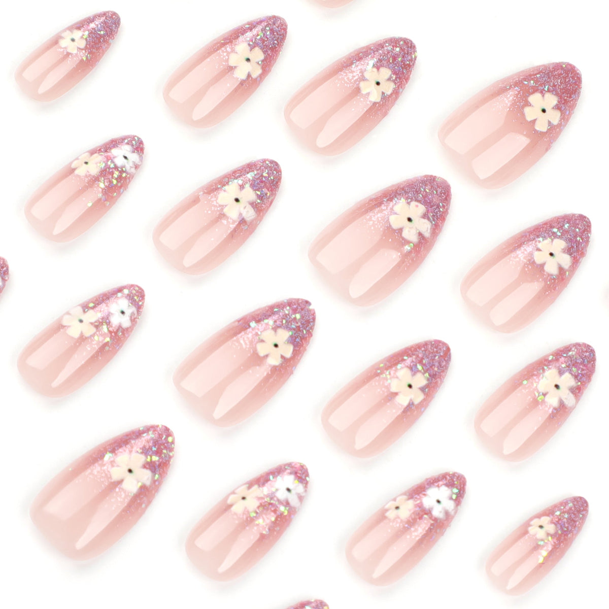 Summer Blossom French glitter press-on nails, alternate view 3