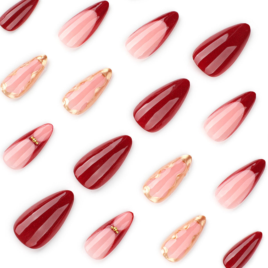 Scarlet French Almond red press-on nails