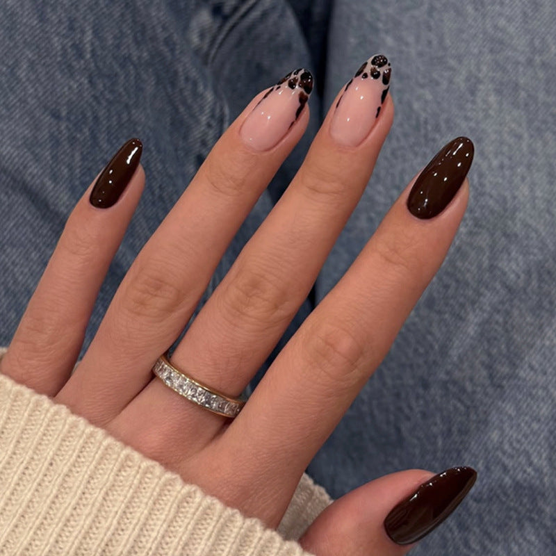 Pink Cow Print glossy almond press-on nails