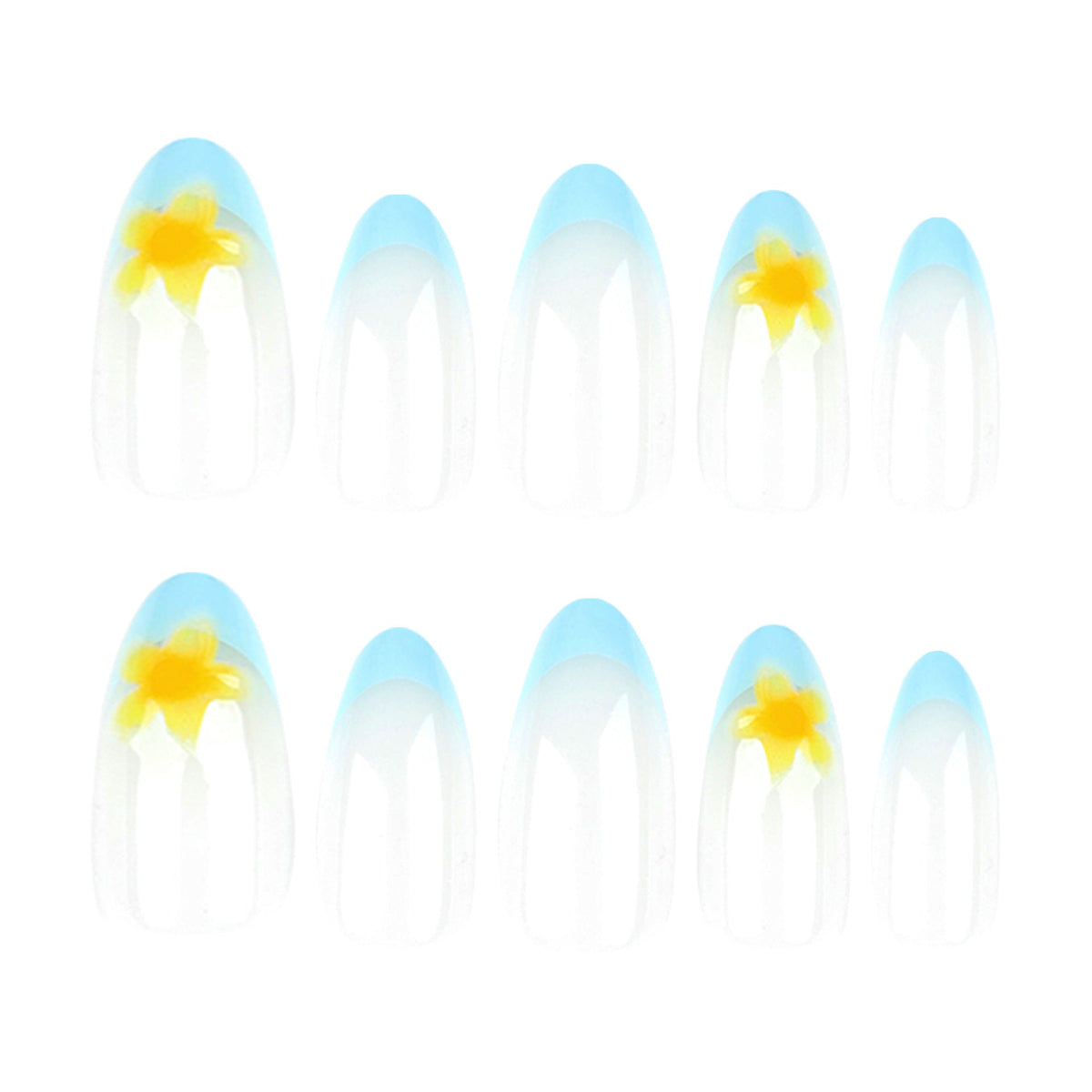 Tropical Blue French short round 3D floral press-on nails, alternate view 5