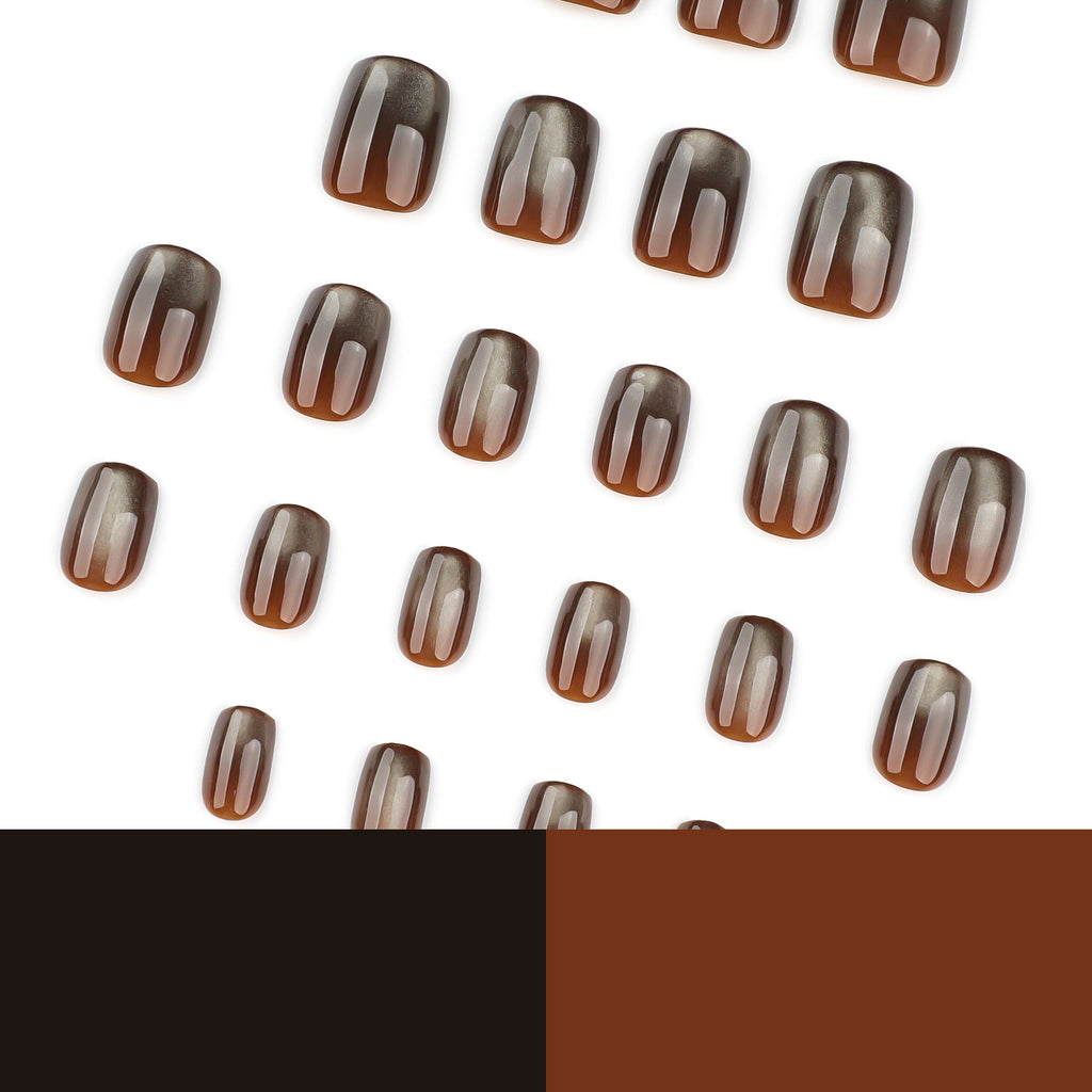 Cocoa Glow metallic short square press-on nails