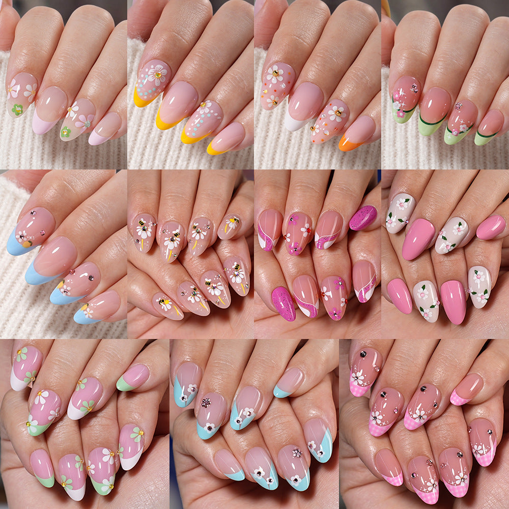Daisy French floral 32-piece press-on nail set