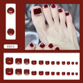 Burgundy Crystal 24-piece press-on toenail set